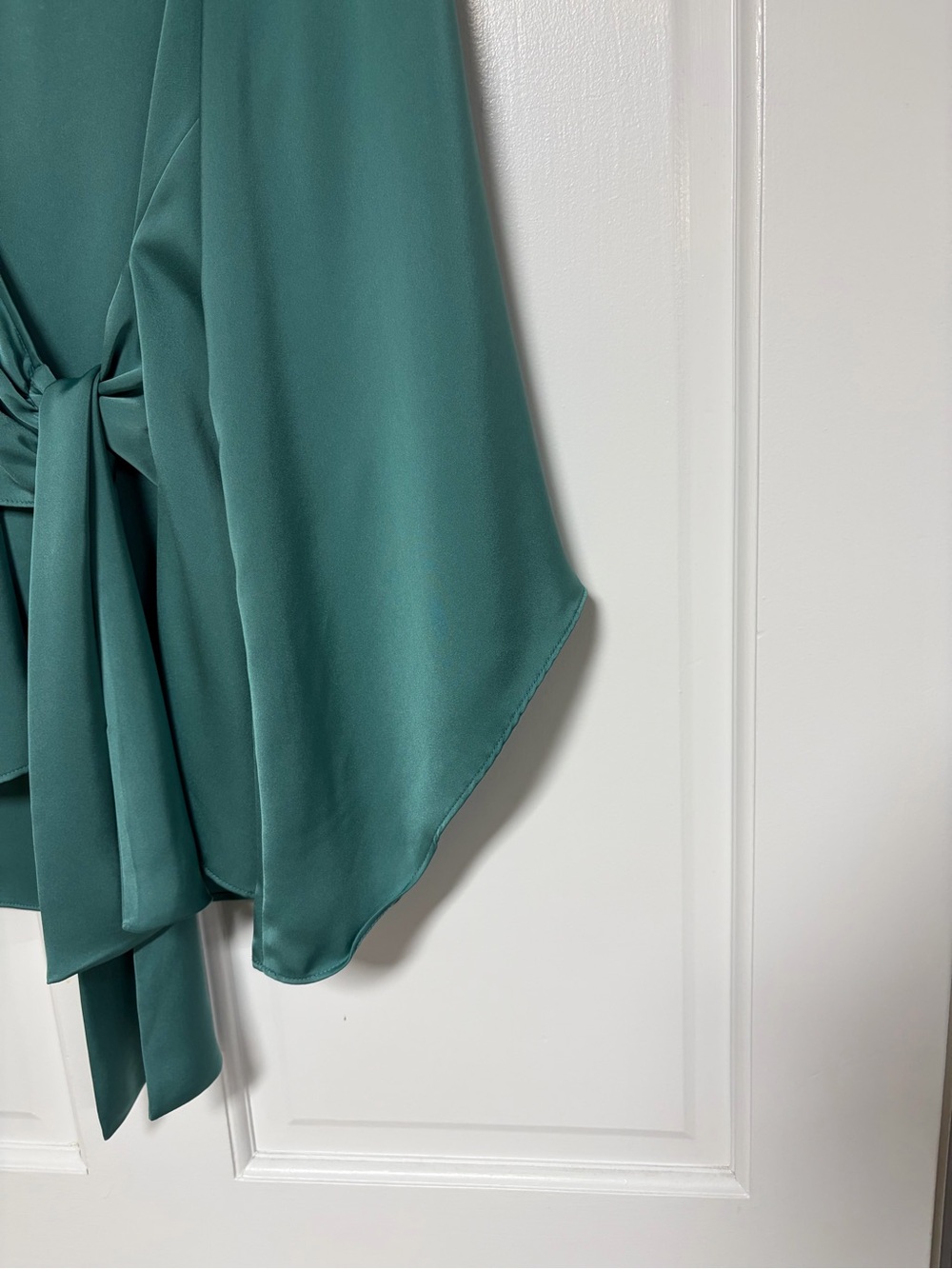 Ramy Brook Satin Teal Wrap Blouse with Side Tie - Picture 3 of 6